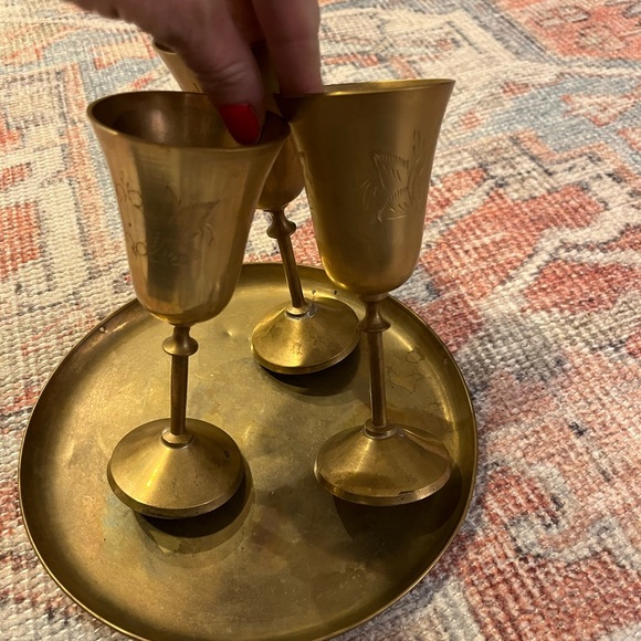 vintage brass tray and cups - Picture 4 of 4